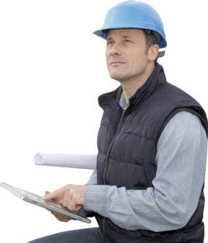 Supervisor using electronic tab on construction site