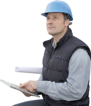 Supervisor using electronic tab on construction site Supervisor using electronic tab on construction site